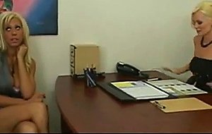 Horny blonde babe goes into her bosses office