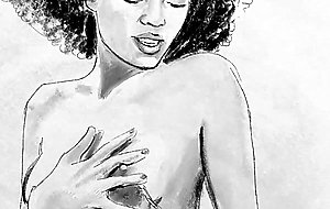 Curly black model spread her sweet legs and shows pussy