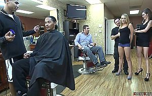 Blonde dp fucked at a public barbershop