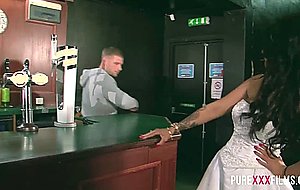 Angry bride cools off with the bartender