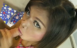 Asian goddess sucks cock  gets cum in mouth