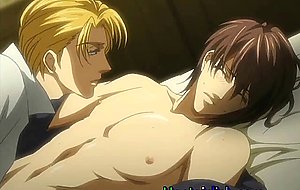 Sexy handsome hentai gay man anal sex and love in bed