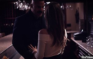 Perverted big ass waitress seduced a big cock boss in his bar