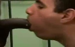 Black man lets cute white guy suck his monster cock ...