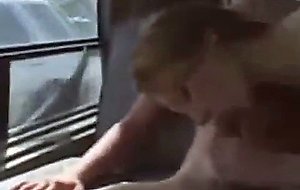 Blonde eaten out and sucking dick in backseat of a car
