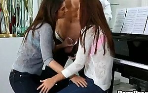 Two honey girls playing with lucky dude