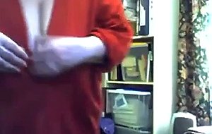 Fat saggy granny strips and masturbates on webcam