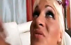 Tasty blonde milf rides intense cock and gets facial
