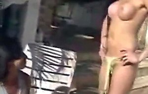 Latina tranny and chick fucking by pool