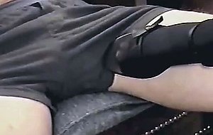 Teasing cock with her black stocking feet