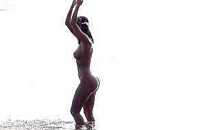 Naturally curvy European MILF Natalie Costello solo striptease outdoor