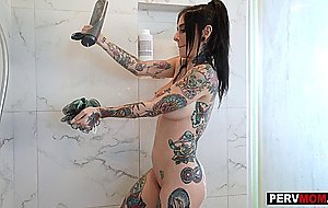 Curvy emo stepmom Joanna Angel sucks and fucks her stepson in the shower