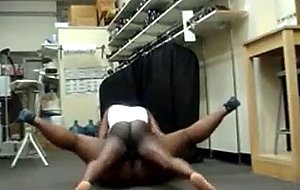 Thick black babe gets rammed in storage room