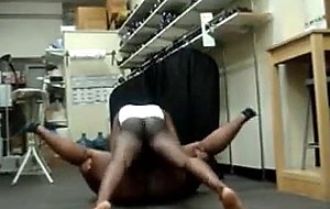 Thick black babe gets rammed in storage room