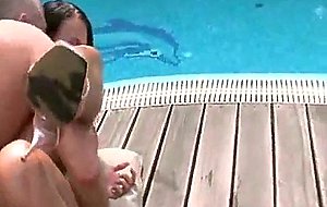 Oiled up teen hottie fucked by the pool