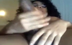 Busty tranny jerks her huge dong