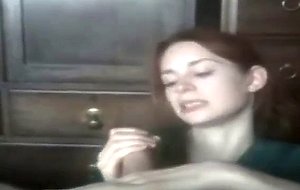 Brunette teen sucking cock and gets cumshot on hand