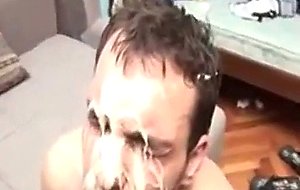 Big anal blasting cream pie on his face