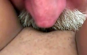 Old man eats younger woman's honey pussy