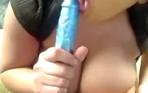 Busty babe dildoing her ass and pussy 