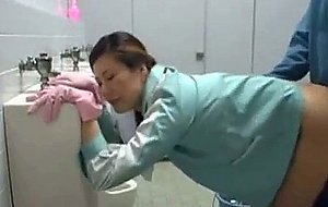 Asian maid fucked in bathroom