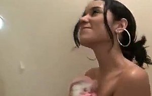 Horny latina washing her shaved cunt in the shower