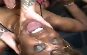 Black amateur whore gagging on a white cock