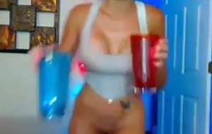 Busty blonde wet tshirt show on her personal webcam