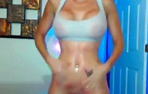 Busty blonde wet tshirt show on her personal webcam