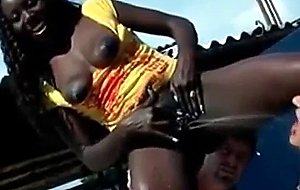 Ebony slut enjoys two dicks