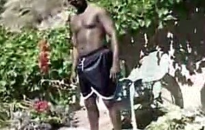 Busty tranny for mad interracial orgy by a pool