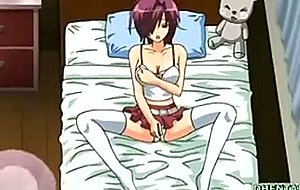Busty hentai masturbating and sucking a stiff dick