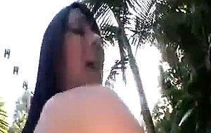 Brunette chick gets fucked on the lawn