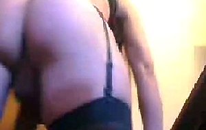Amateur tranny in stockings wanking
