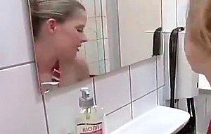 Slut blonde in toilet