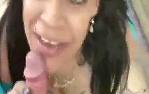 Curvy milf angel gives a bj to a lucky geek