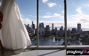 Busty blonde babe Traci Danee stripping and teasing in the shower