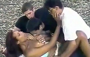 Outdoor orgy with a lusty tranny chick