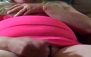 Fat masturbating crossdresser eats own spunk