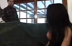 Busty brunette tranny ass nailed