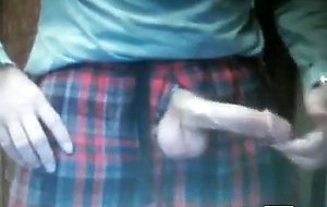 dad in shorts with hung mushroom head cock on cam