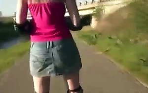 Blading bitch gets some cash to flash her athletic body