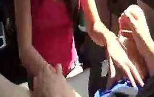 Wild brunette college teen sucks cock in a car