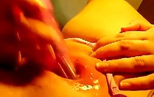 Wet puffy pussy masturbation on close-up