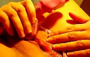Wet puffy pussy masturbation on close-up