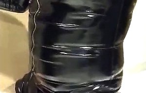 Playing in my black pvc body, nylons and plastic wrap II