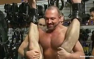 Ripped boy gets his hole shocked and filled at Mr. S Leather Store.