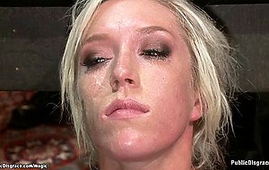 Blonde mouth group fucked in public