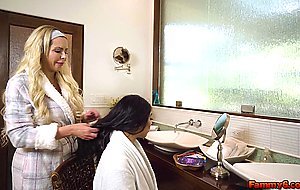 Stepdaughter Violet Myers spa night with her stepmom Nina Elle turning into a hot sex