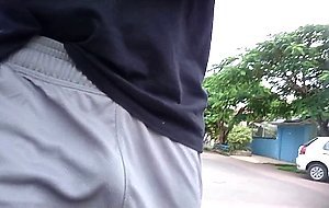 Grey Shorts Freeballing (Commando) flaccid cock swinging